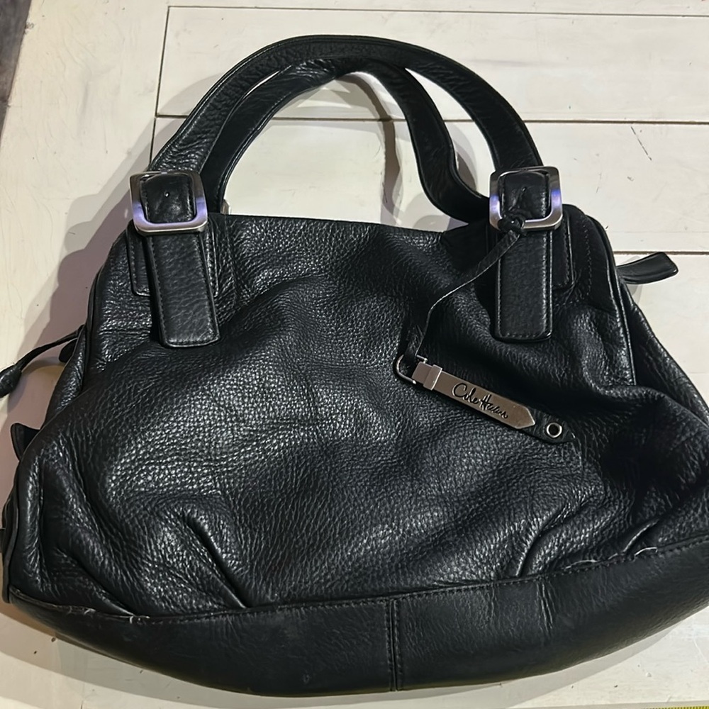 Cole Haan Black Pebble Leather Hobo Satchel Bag w/ duster bag